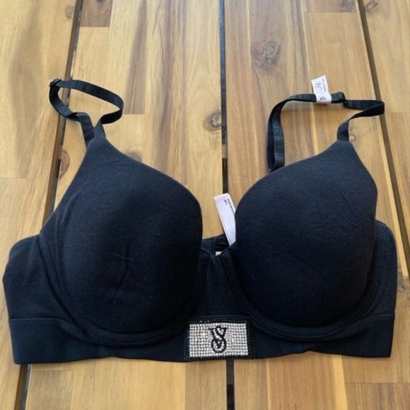 Victorias Secret Lightly Lined Black Bra with Rhinestone Detail Size 34c - Picture 1 of 4